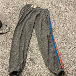Aviator Nation Gray Sweatpants with Blue and Orange Stripes
